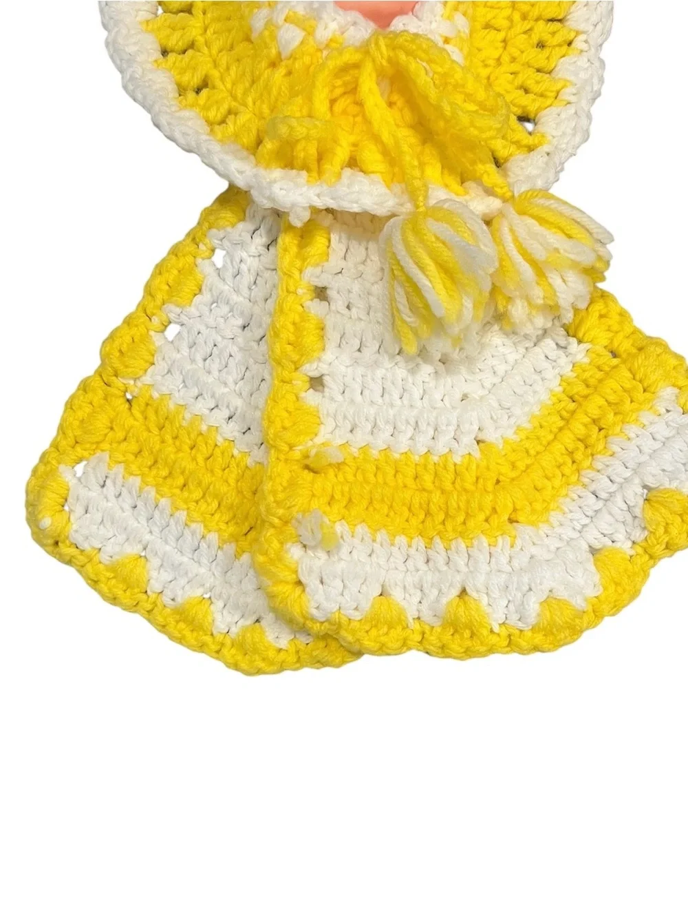 Vintage Handmade Crochet Knit Doll Face Pot Holders Yellow White Kitchen Decor